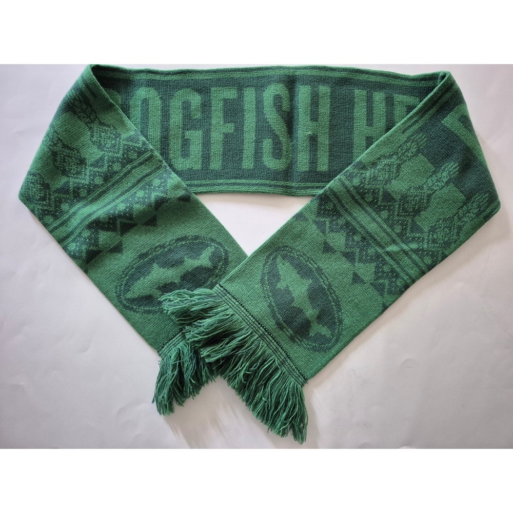 Dogfish Head Craft Brewery Knit Scarf Green Shark Logo Winter Fringe Beer Merch